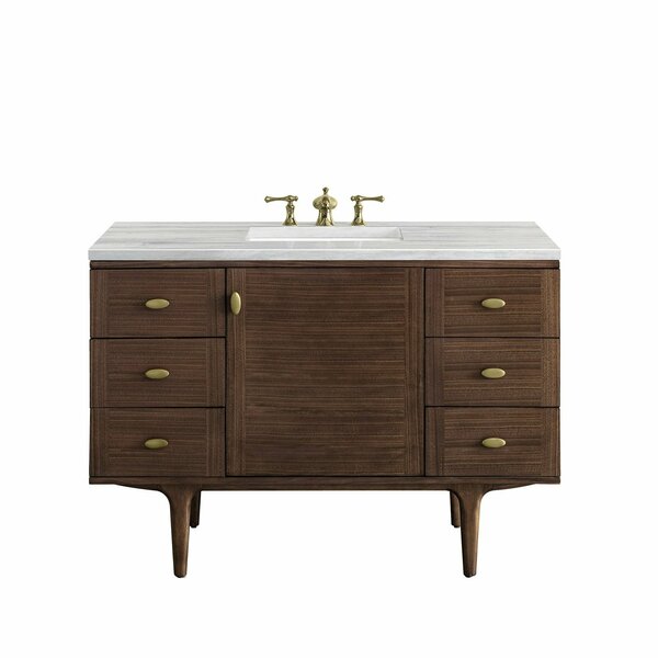 James Martin Vanities Amberly 48in Single Vanity, Mid-Century Walnut w/ 3 CM Arctic Fall Top 670-V48-WLT-3AF
